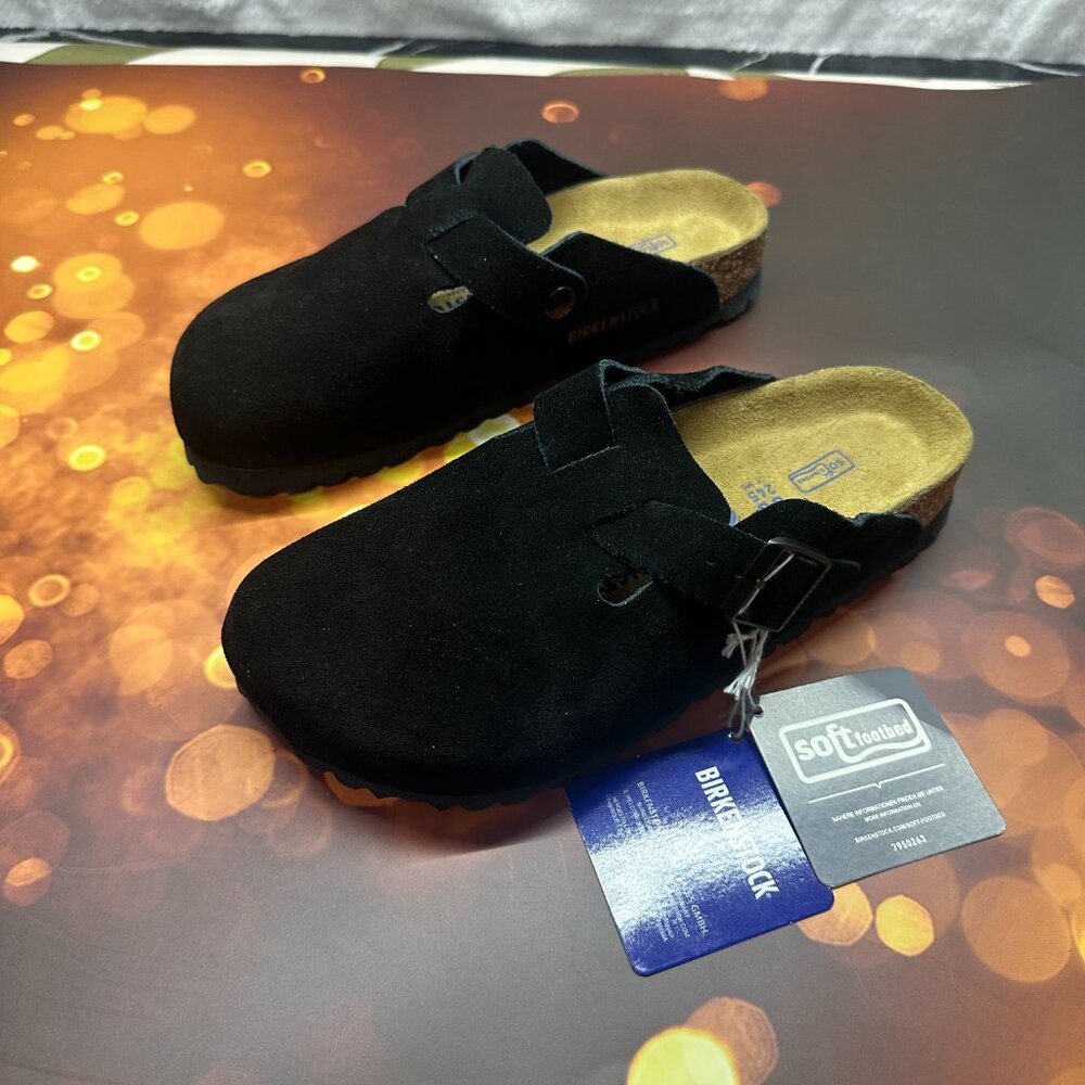 🎁Birkenstock Boston Soft Shoes Suede Sandals Clogs Mules  Black